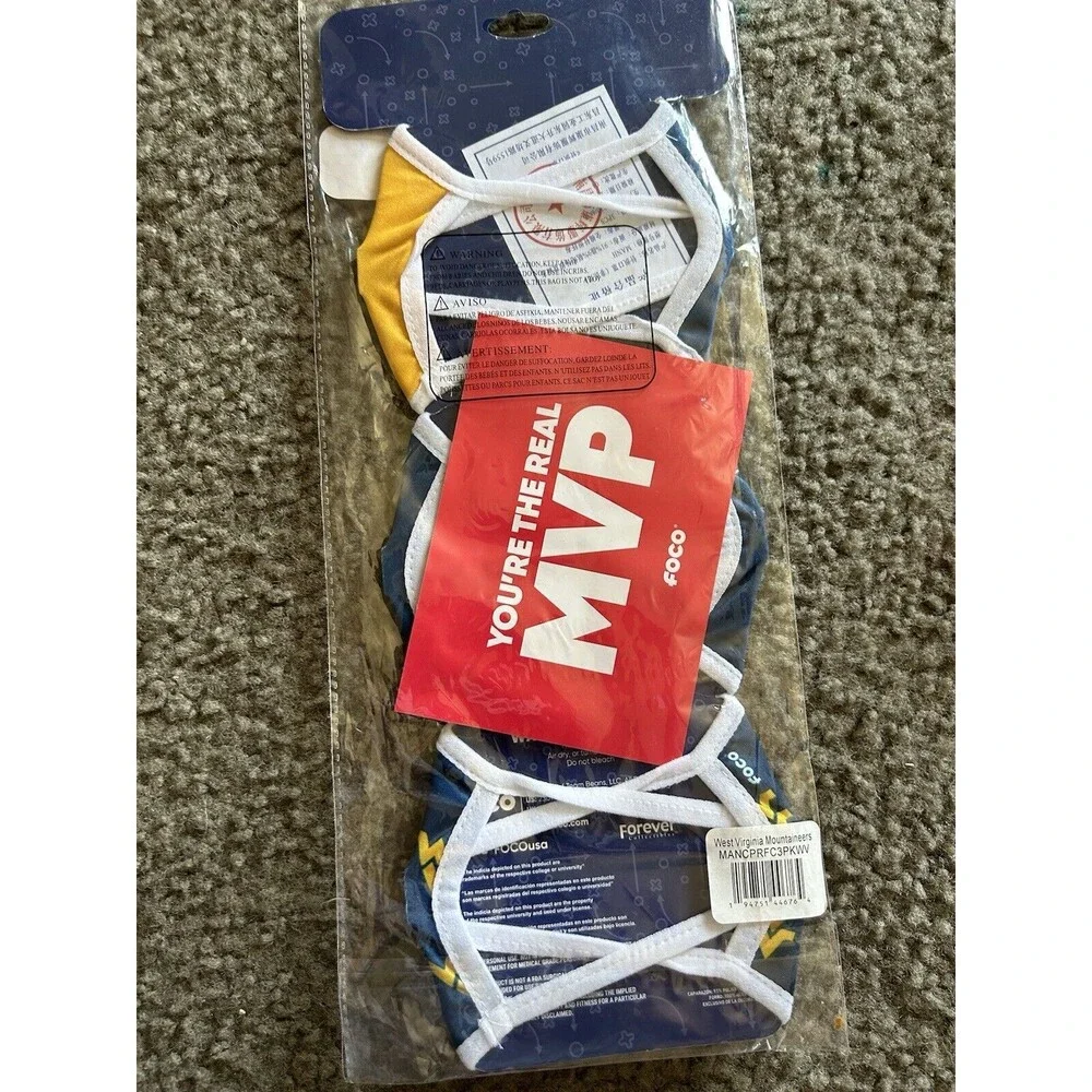 West Virginia University facemask 3-pack Combo Football nwt multicolor OS